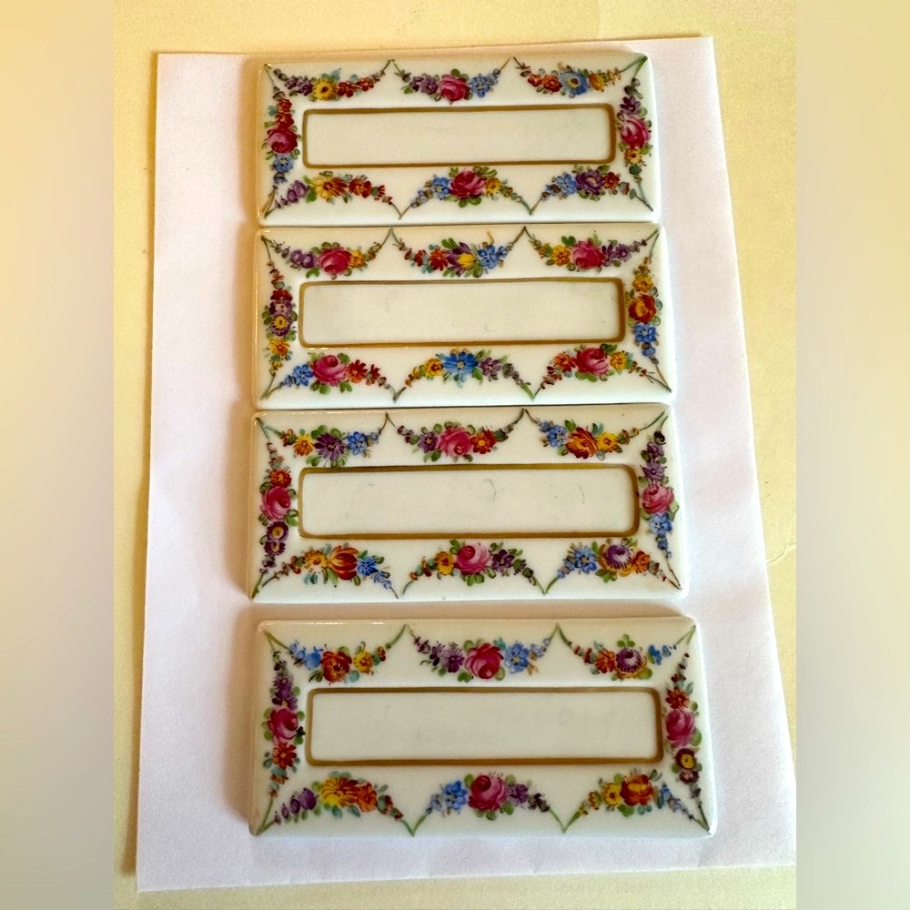 Dresden Saxony Germany Porcelain Place Card Holders Name Plates Floral Set of 4